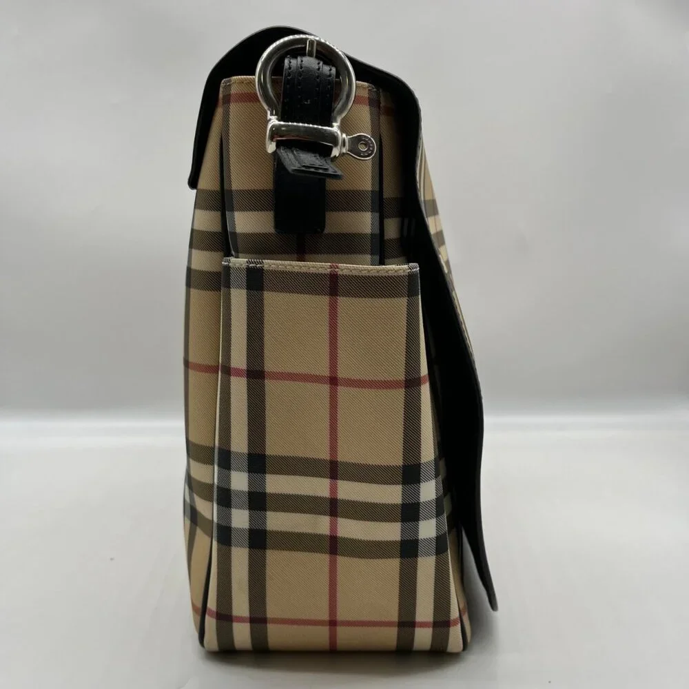 Burberry Beige Coated Canvas Nova Check Messenger Diaper Bag - Picture 3 of 13